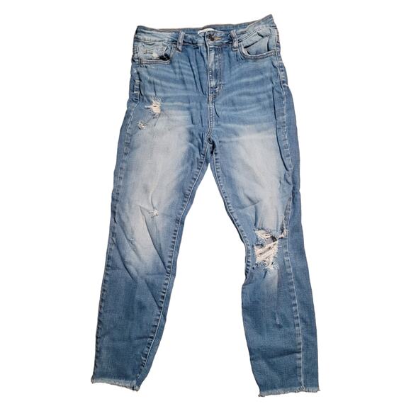 Vintage Cello Y2K Distressed Straight Leg Jeans Sz 7 Ripped Grunge Biker Denim - Picture 2 of 10